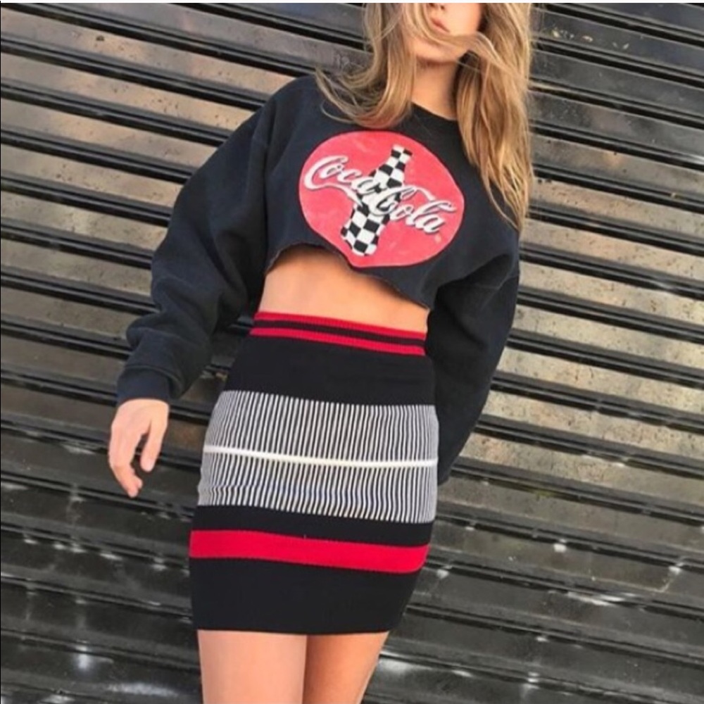 LF red/black striped knit skirt